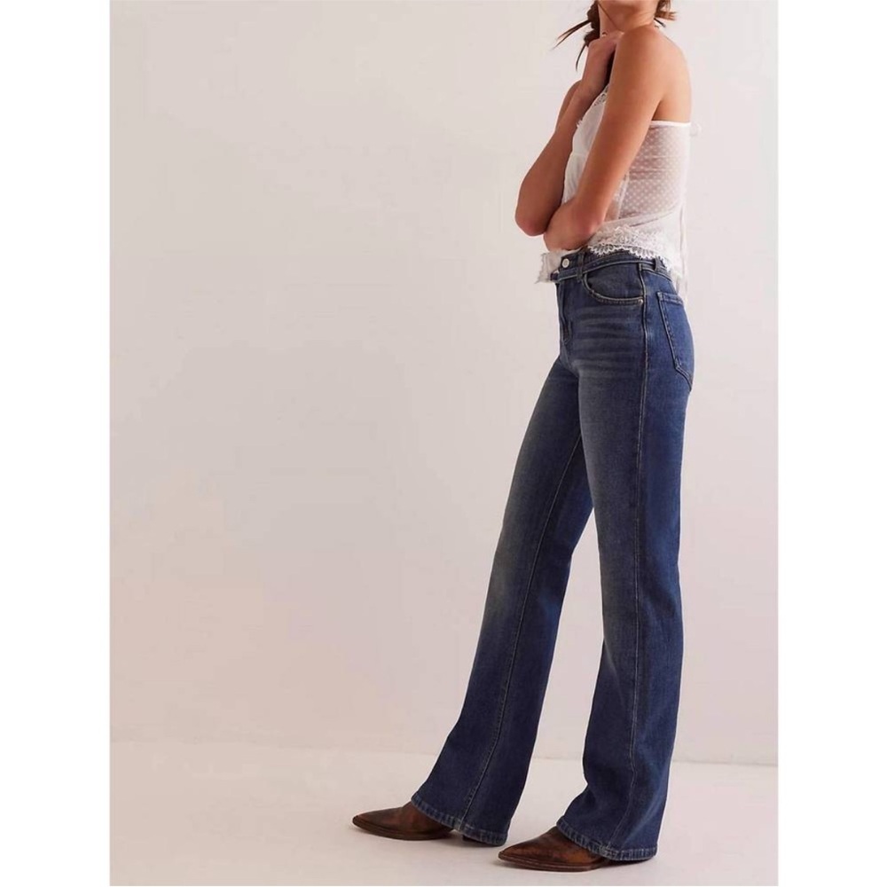Free People We the Free Sabine Slim A Line Jeans HIBERNATE Blue straight leg 31 - Picture 2 of 14